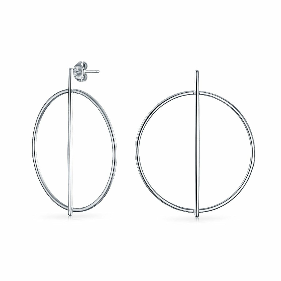 Shop Women Bling Jewelry Dangle Drop Earrings | Modern Geometric Round Open Circle Hoop Earrings .925 Sterling Silver