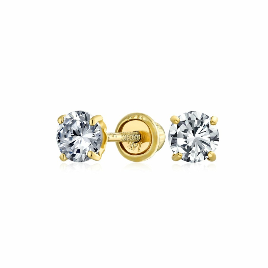 Shop Women Bling Jewelry Stud Earrings | .25Ct Round Cubic Zirconia Solitaire Cz Stud Earrings Real 14K Gold