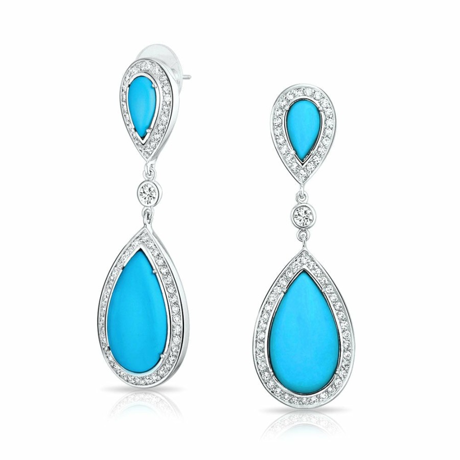 Shop Women Bling Jewelry Chandelier Earrings | Cz Blue Turquoise Statement Dangle Chandelier Teardrop Earrings Silver