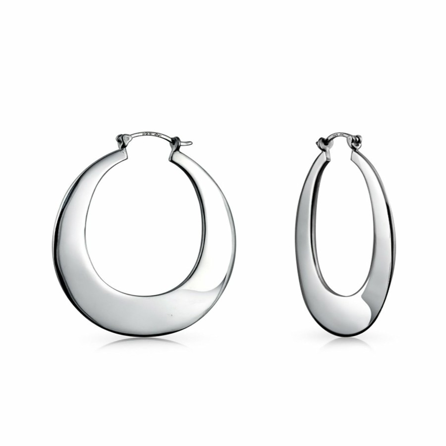 Shop Women Bling Jewelry Engravable Earrings | Simple Plain Big Flate Tube Hoop Earrings .925 Sterling 1.5"