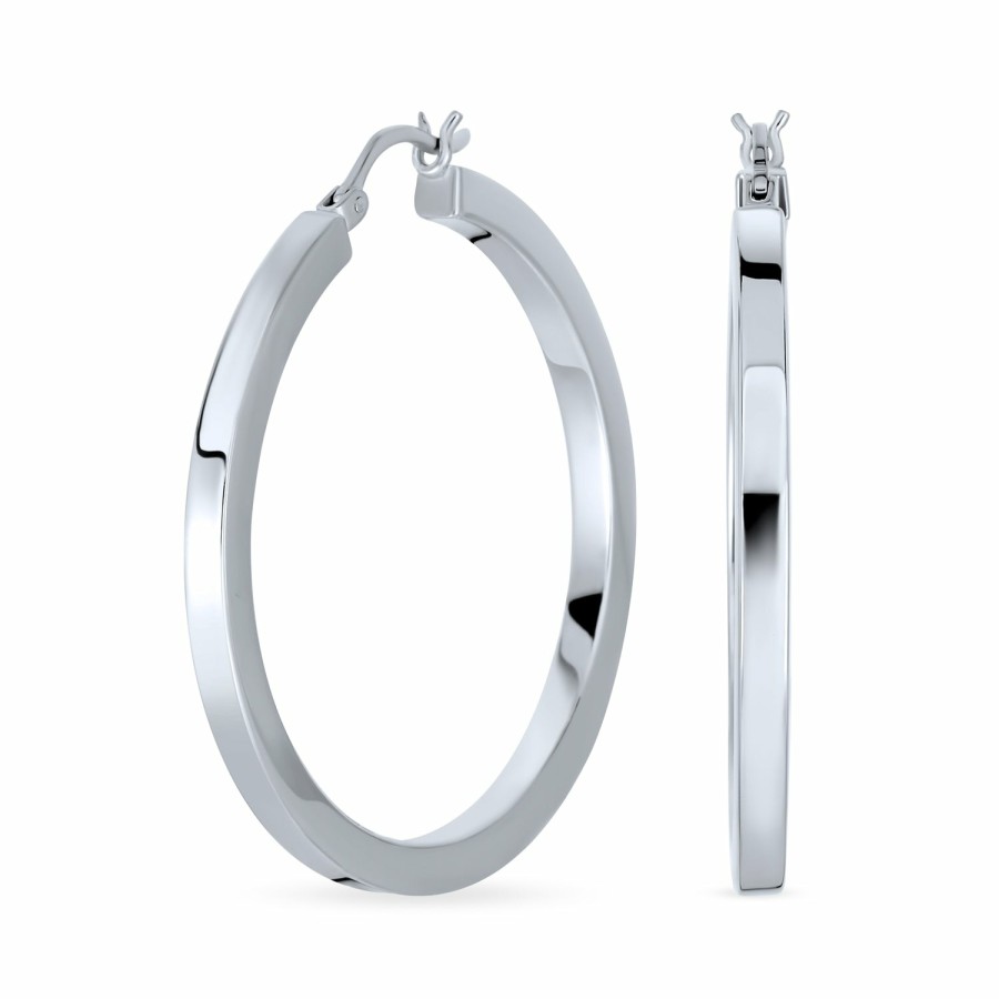 Shop Women Bling Jewelry Engravable Earrings | Simple Plain Big Flate Tube Hoop Earrings .925 Sterling 1.5"