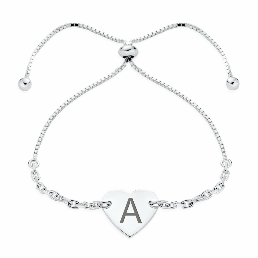 Shop Women Bling Jewelry Abc Initial | Identification Id Tag Initial A-Z Heart Bolo Bracelet Sterling