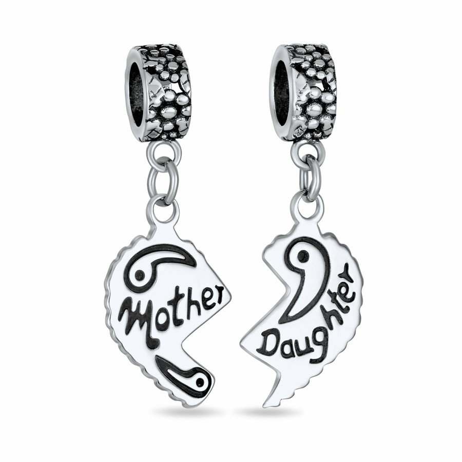 Shop Women Bling Jewelry Love Heart Beads | Bff Mom Daughter 2Pc Split Heart Dangle Bead Charm Sterling Silver