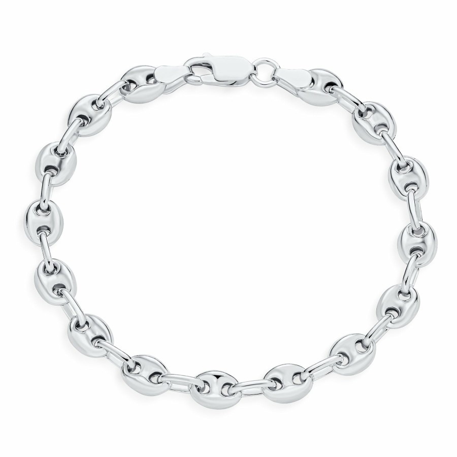 Shop Men Bling Jewelry Mens Bracelets & Id Bracelets | Nautical Anchor Puff Mariner Chain Bracelet .925 Silver Italian 6Mm