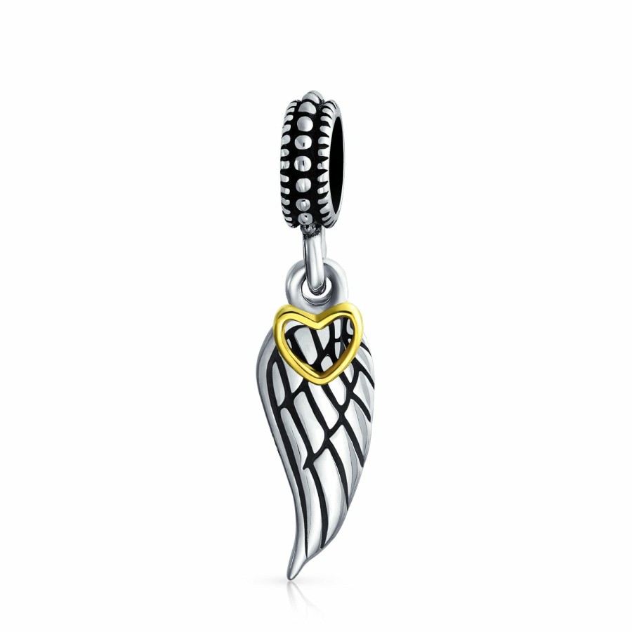 Shop Women Bling Jewelry Christmas Charms Beads | Angel Wing Feather Heart Dangle Charm Bead .925 Sterling Silver