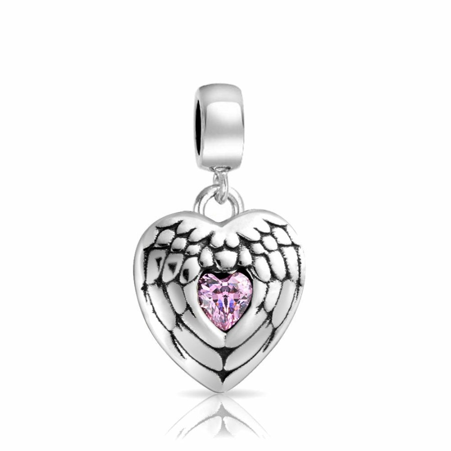 Shop Women Bling Jewelry Christmas Charms Beads | Angel Wing Feather Heart Dangle Charm Bead .925 Sterling Silver