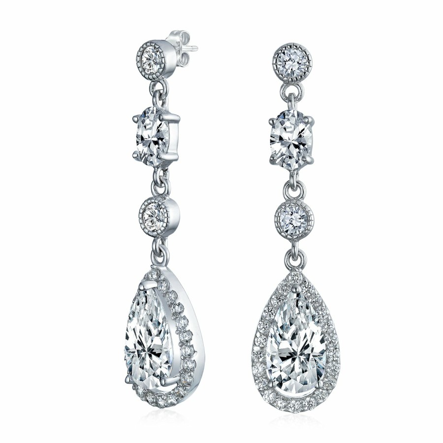 Shop Women Bling Jewelry Chandelier Earrings | Cz Teardrop Dangle Chandelier Prom Statement Earrings Sterling Silver