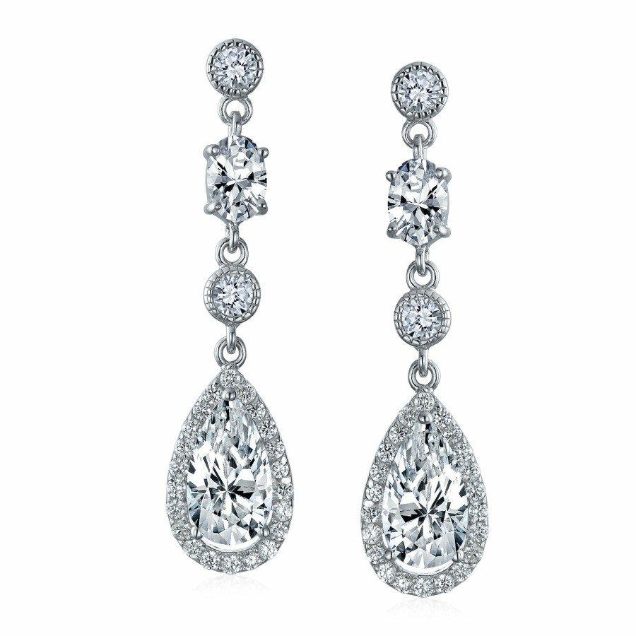 Shop Women Bling Jewelry Chandelier Earrings | Cz Teardrop Dangle Chandelier Prom Statement Earrings Sterling Silver