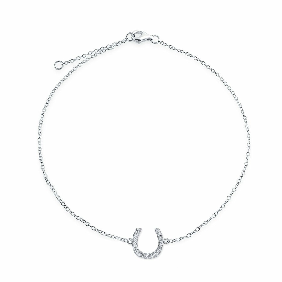 Shop Women Bling Jewelry Delicate Bracelets | Lucky Western Equestrian Delicate Cz Horseshoe Anklet