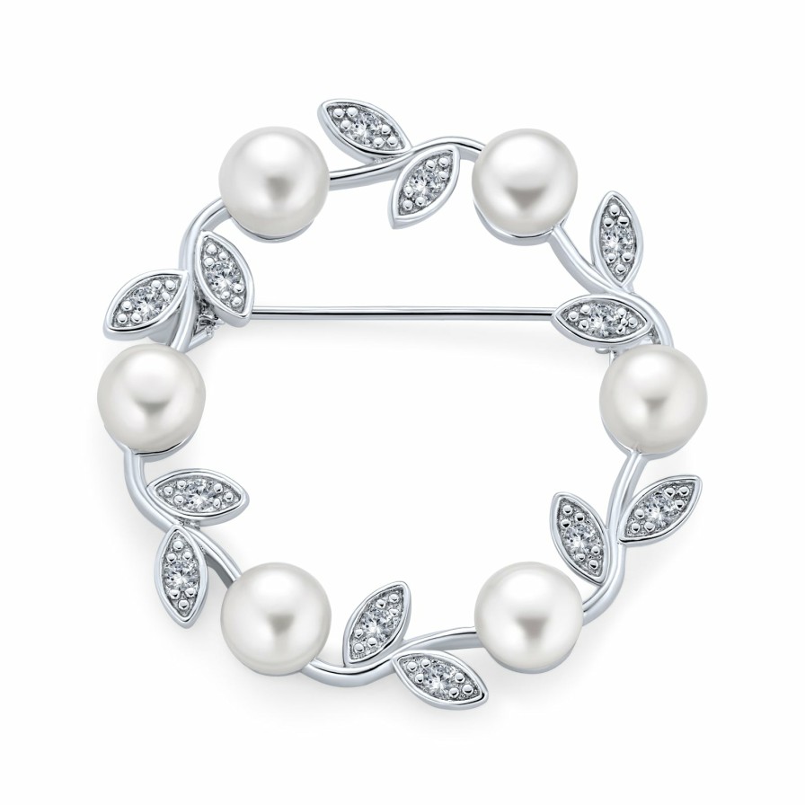 Shop Women Bling Jewelry Pins & Brooches | Holiday Bridal Crystal Pearl Circle Leaf Wreath Scarf Brooch Pin