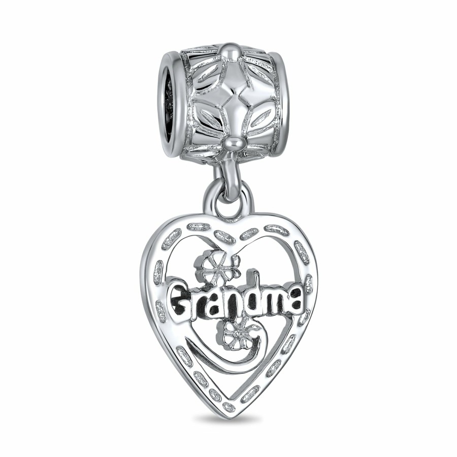 Shop Women Bling Jewelry Engravable Charms | Bff Grandma Mother Word Heart Shape Dangle Bead Charm Sterling