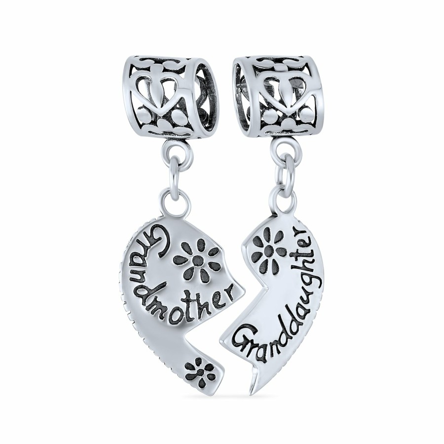 Shop Women Bling Jewelry Engravable Charms | Bff Grandma Mother Word Heart Shape Dangle Bead Charm Sterling