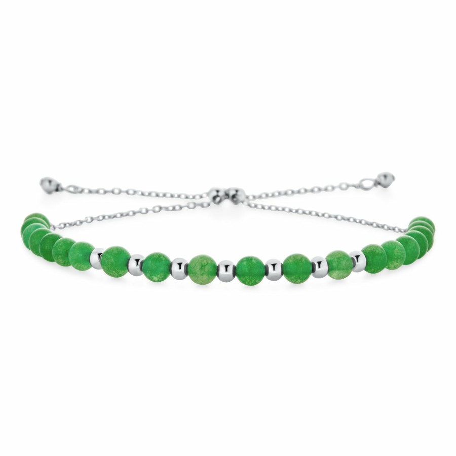 Shop Women Bling Jewelry Tennis Bracelets | Danity Gemstone Jade Seed Bead Bolo Bracelet .925 Silver Adjustable