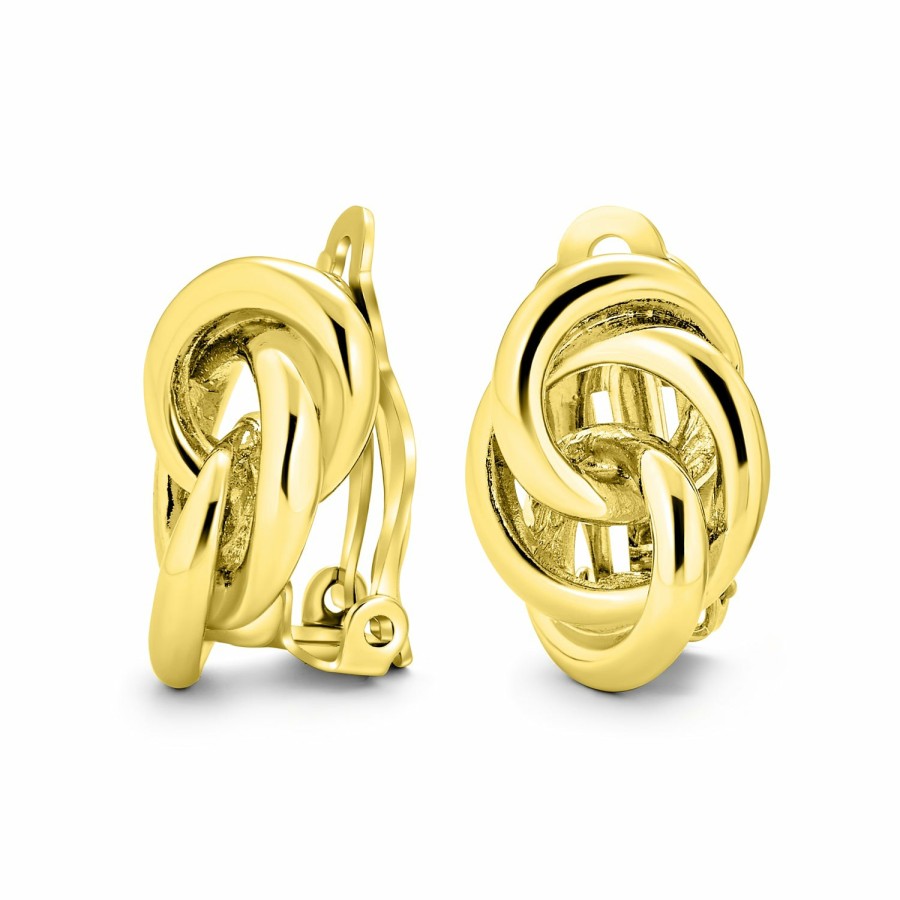 Shop Women Bling Jewelry Clip On Earrings | Interlocking Rope Love Knot Clip On Earrings Plated