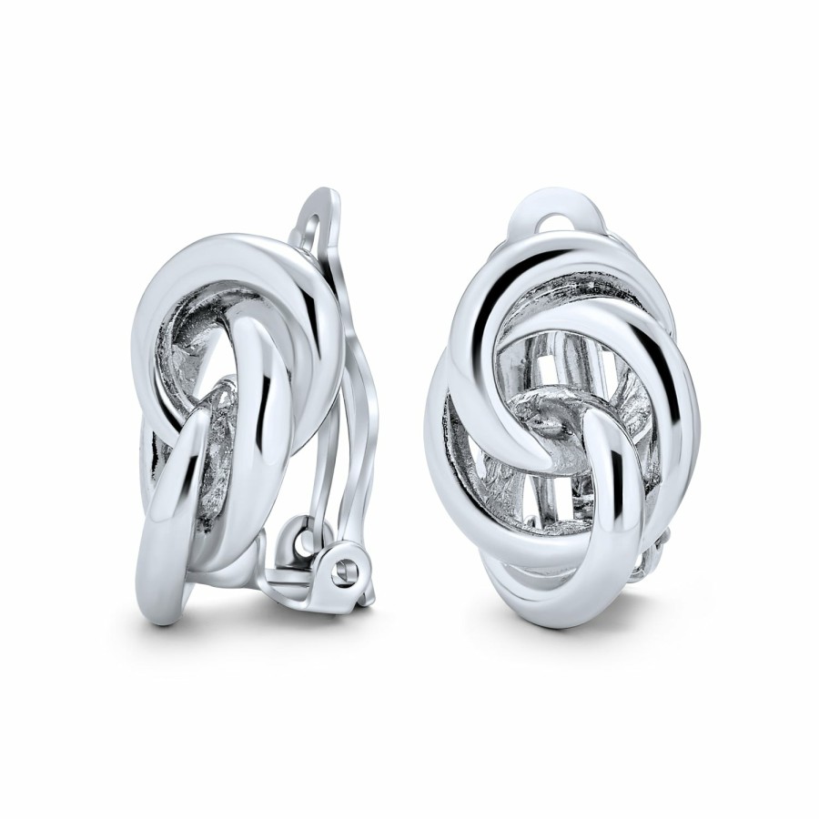 Shop Women Bling Jewelry Clip On Earrings | Interlocking Rope Love Knot Clip On Earrings Plated