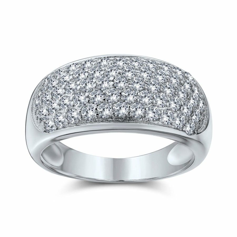 Shop Women Bling Jewelry Statement Cocktail Rings | Wide Pave Aaa Cz Anniversary Wedding Band Ring .925 Sterling