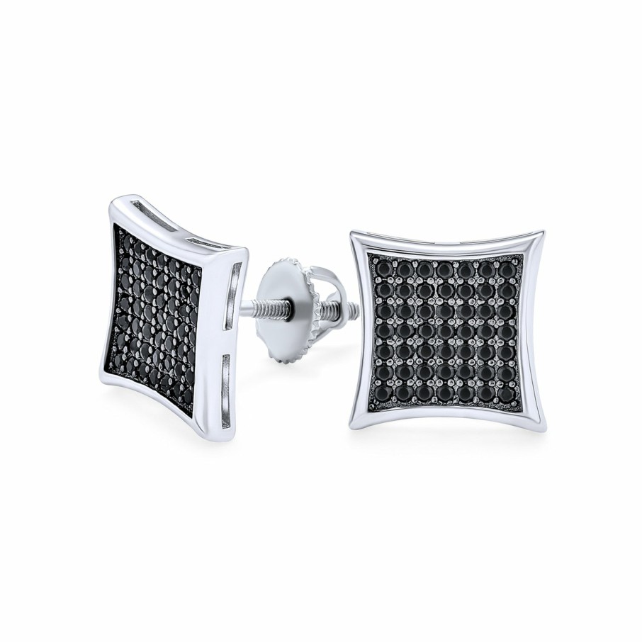 Shop Women Bling Jewelry Stud Earrings | Men'S Square Pave Cz Kite Stud Earrings .925 Silver Screwback 7 -12 Mm