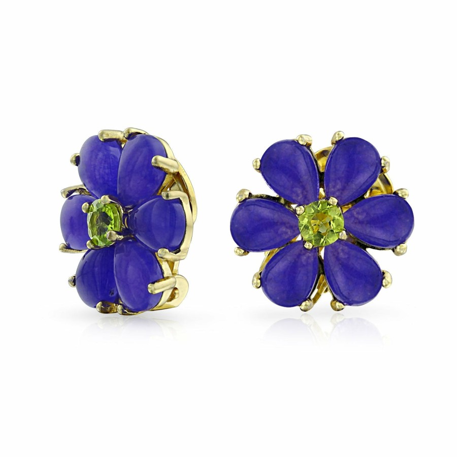 Shop Women Bling Jewelry Stud Earrings | White Yellow Purple Quartz Flower Clip-On Or Pierced Studs Earrings