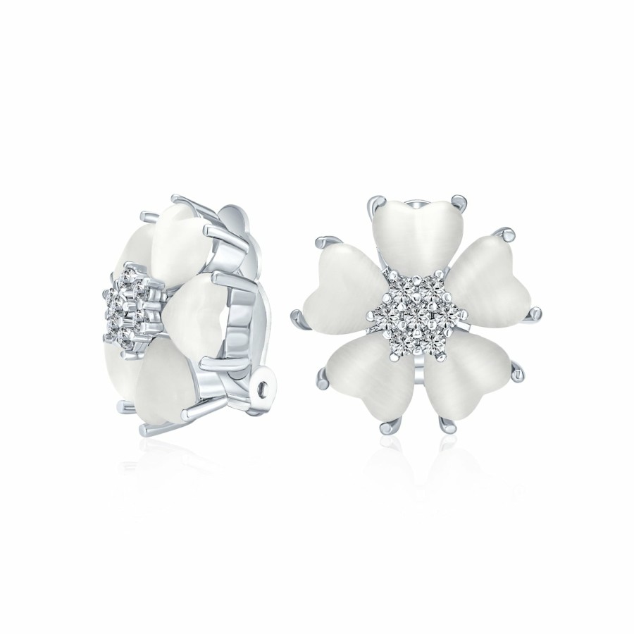 Shop Women Bling Jewelry Stud Earrings | White Yellow Purple Quartz Flower Clip-On Or Pierced Studs Earrings