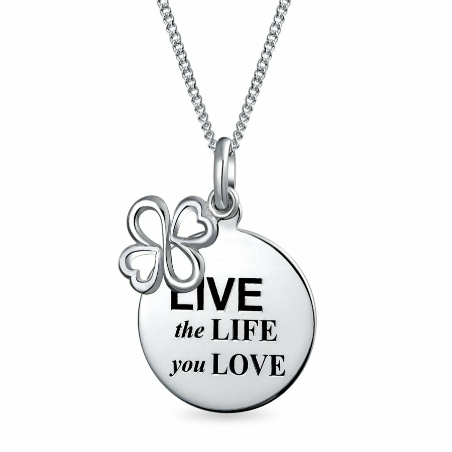 Shop Women Bling Jewelry Engravable Necklaces | Ayllu Live The Life You Love Disc Bff Pendant Necklace Sterling Silver