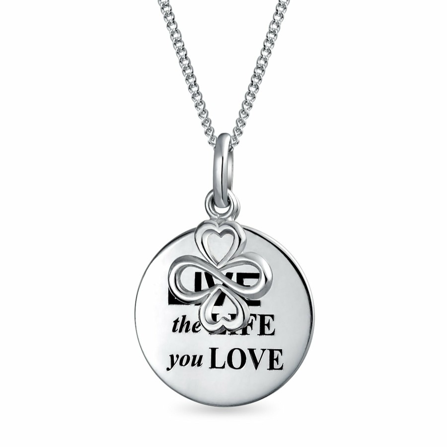 Shop Women Bling Jewelry Engravable Necklaces | Ayllu Live The Life You Love Disc Bff Pendant Necklace Sterling Silver