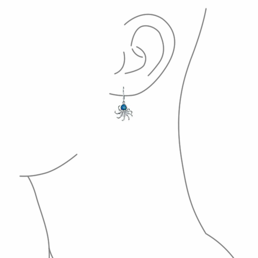 Shop Women Bling Jewelry Dangle Drop Earrings | Blue Created Opal Lever Back Octopus Earrings .925 Sterling Silver