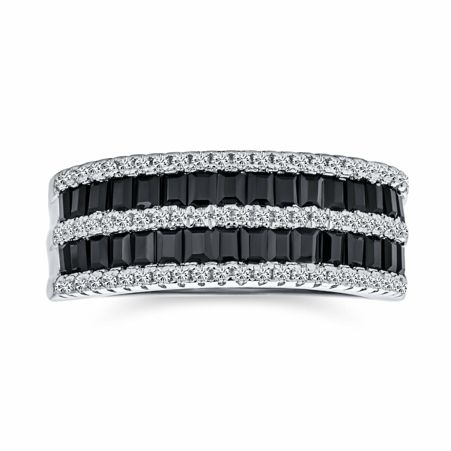 Shop Women Bling Jewelry Engravable Rings | Two Tone And White Pave 1/2 Eternity Band Ring Sterling Silver Black