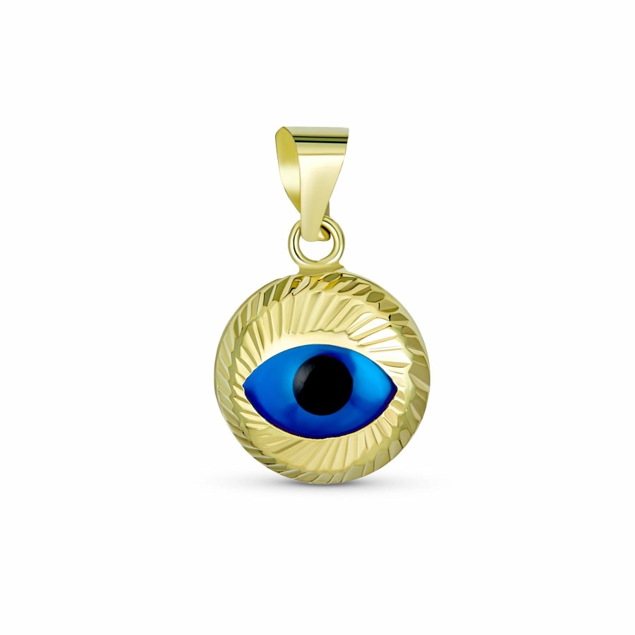 Shop Women Bling Jewelry Pendant Necklaces | 14K Yellow Real Evil Eye Charm Spiritual Pendant Gold