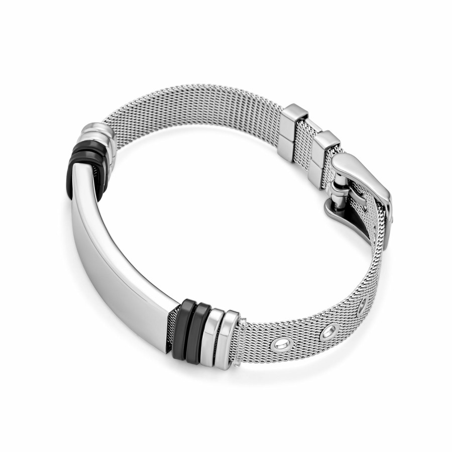 Shop Women Bling Jewelry Engravable Bracelets | Unique Belt Buckle Mesh Band Bracelet Stainless Steel 8In Silver Tone