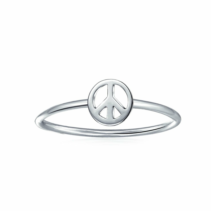 Shop Women Bling Jewelry Delicate Midi Rings | .925 Sterling Silver Midi Knuckle 1Mm Band Stackable Peace Sign Ring