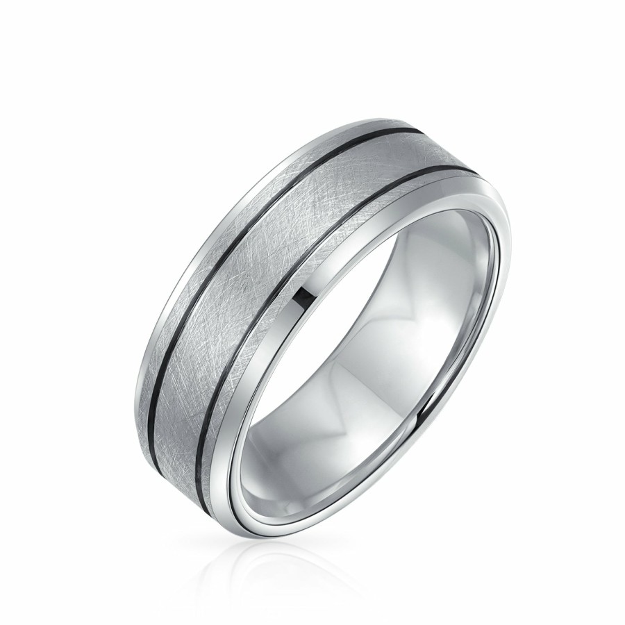 Shop Men Bling Jewelry Mens Rings | Matte Center Stripe Couple Wedding Band Titanium Rings Tone 8Mm