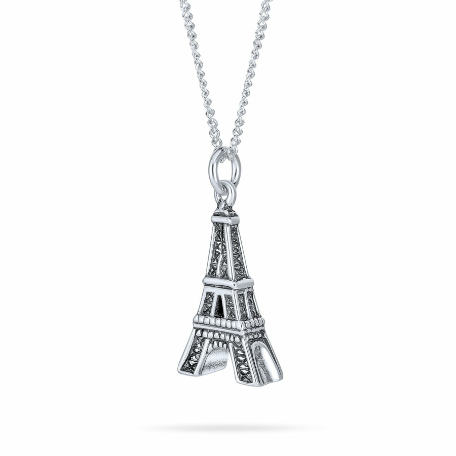 Shop Women Bling Jewelry Pendant Necklaces | Eiffel Tower France Dangling Pendant Necklace .925 Sterling Silver