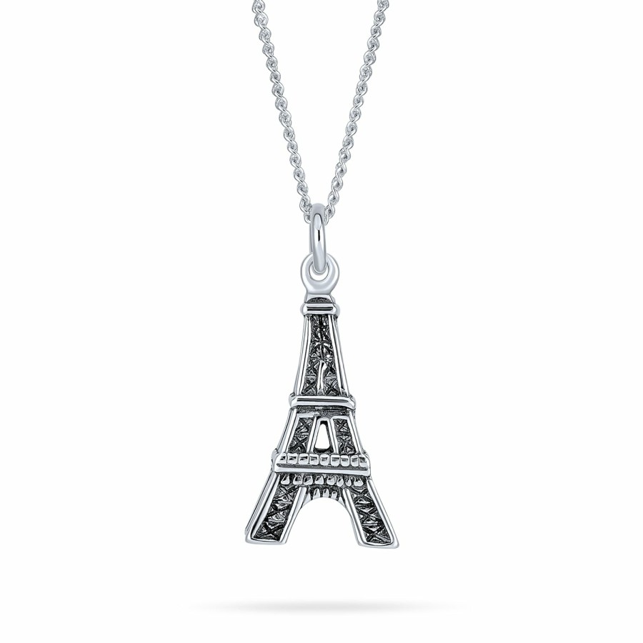 Shop Women Bling Jewelry Pendant Necklaces | Eiffel Tower France Dangling Pendant Necklace .925 Sterling Silver