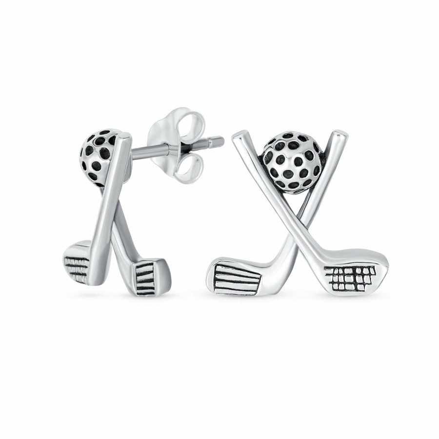 Shop Women Bling Jewelry Stud Earrings | Sports Golf Balls Clubs Dangle Stud Earrings .925 Sterling