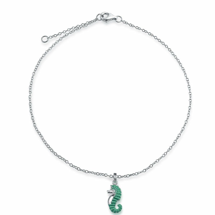 Shop Women Bling Jewelry Delicate Bracelets | Nautical Charm Opal Crab Seahorse Turtle Anklet .925 Sterling Silver