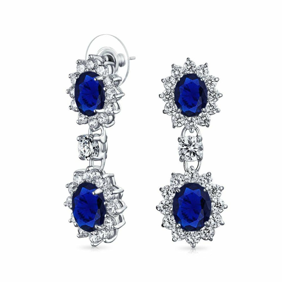 Shop Women Bling Jewelry Dangle Drop Earrings | Bridal Gemstone Colors Halo Oval Cz Chandelier Dangle Earrings Silver