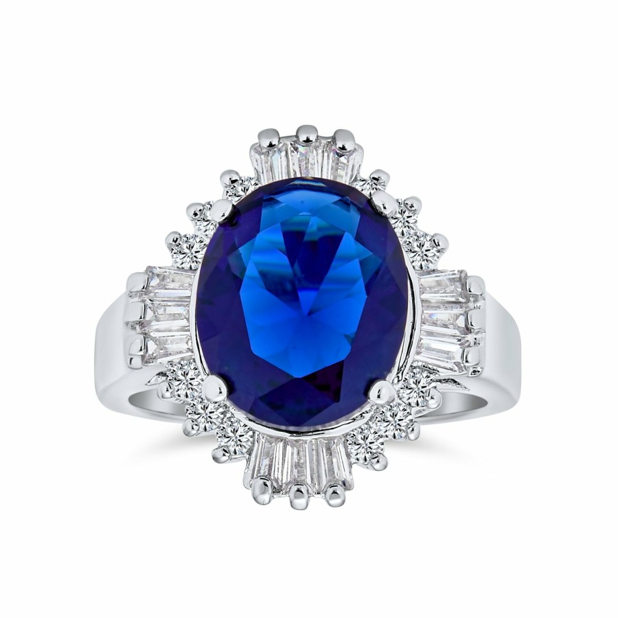 Shop Women Bling Jewelry Statement Cocktail Rings | Art Deco Style Royal Blue 6Ct Aaa Cz Imitation Sapphire Statement Ring