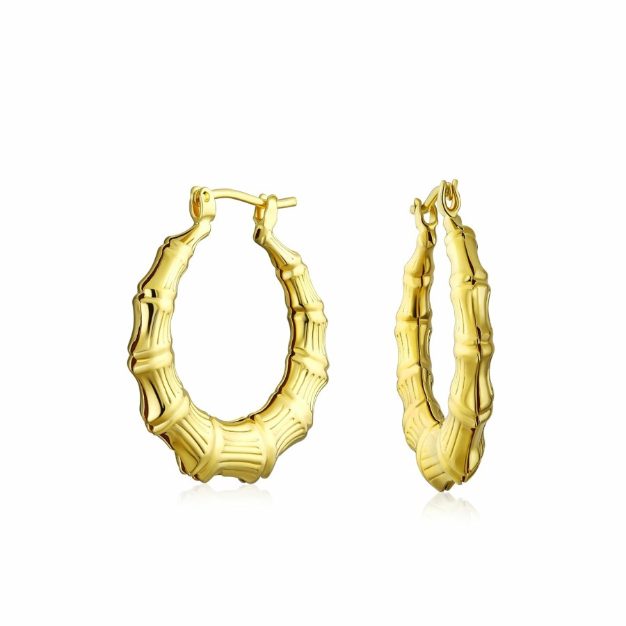 Shop Women Bling Jewelry Hoops Huggies Earrings | Light Weight Big Bamboo Hoop Earrings Gold Plated 3 Sizes