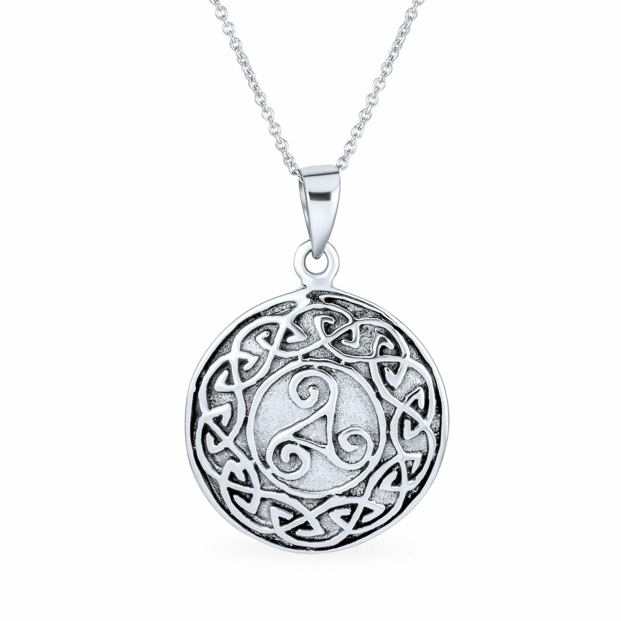 Shop Men Bling Jewelry Mens Pendants & Dog Tags | Celtic Triskele Triquetra Spiral Knot Medallion Pendant Necklace Sterling