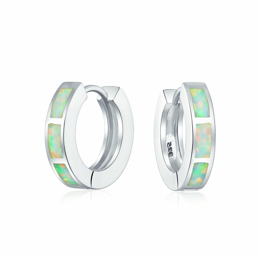 Shop Women Bling Jewelry Hoops Huggies Earrings | Created Opal Iridescent Hoop Earrings Sterling Silver