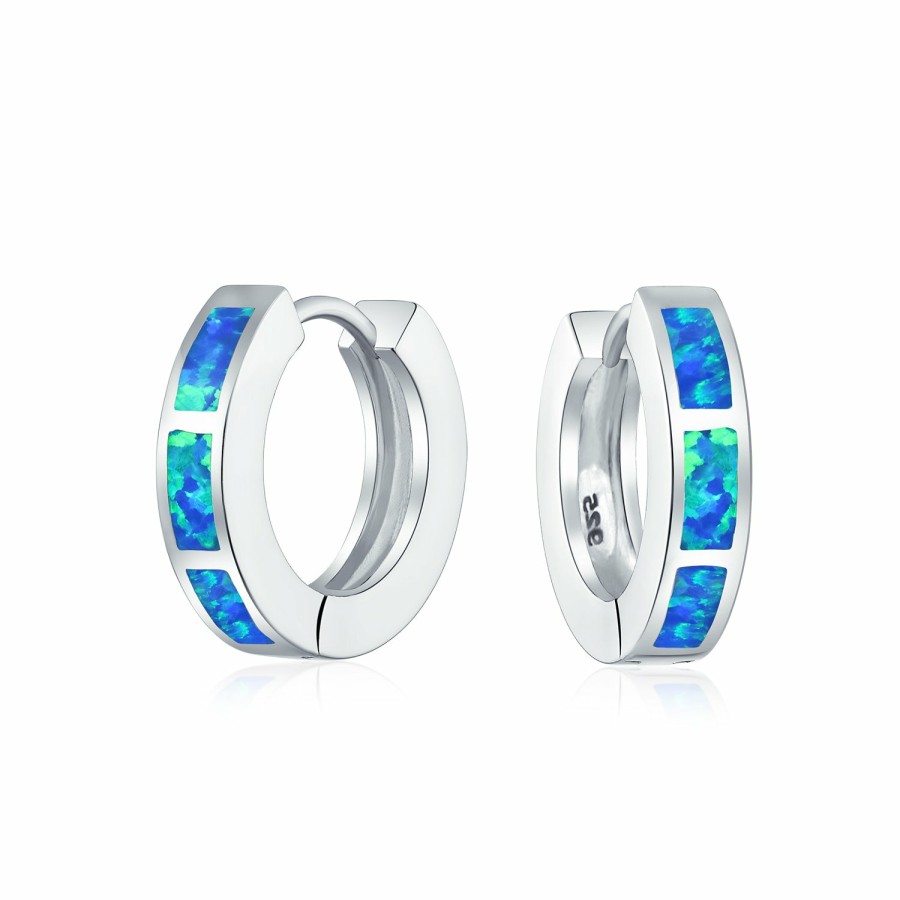 Shop Women Bling Jewelry Hoops Huggies Earrings | Created Opal Iridescent Hoop Earrings Sterling Silver