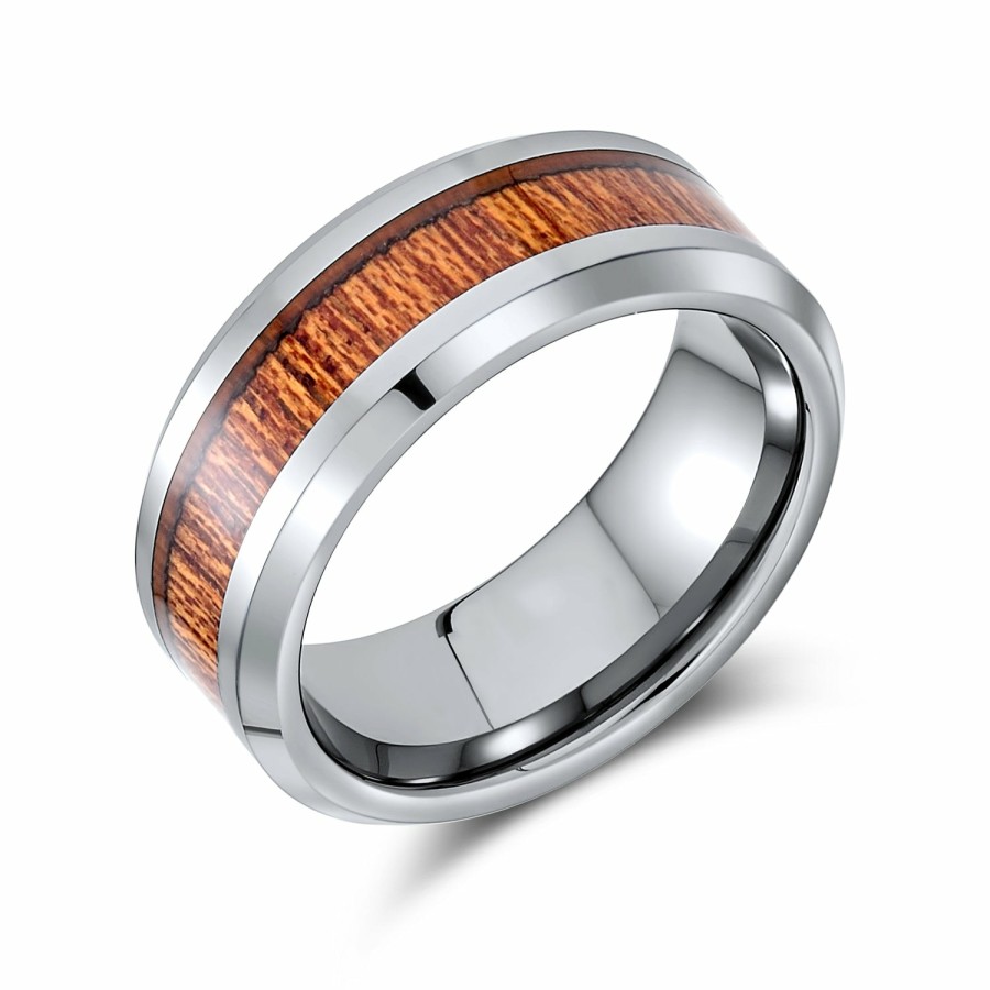 Shop Women Bling Jewelry Wedding Bands | Wide Double Row Koa Wood Inlay Wedding Band Titanium Rings For Men 8Mm