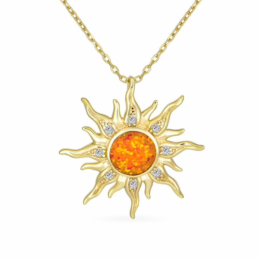 Shop Women Bling Jewelry Pendant Necklaces | Flaming Sunshine Opal Sun Burst Necklace .925Sterling Silver