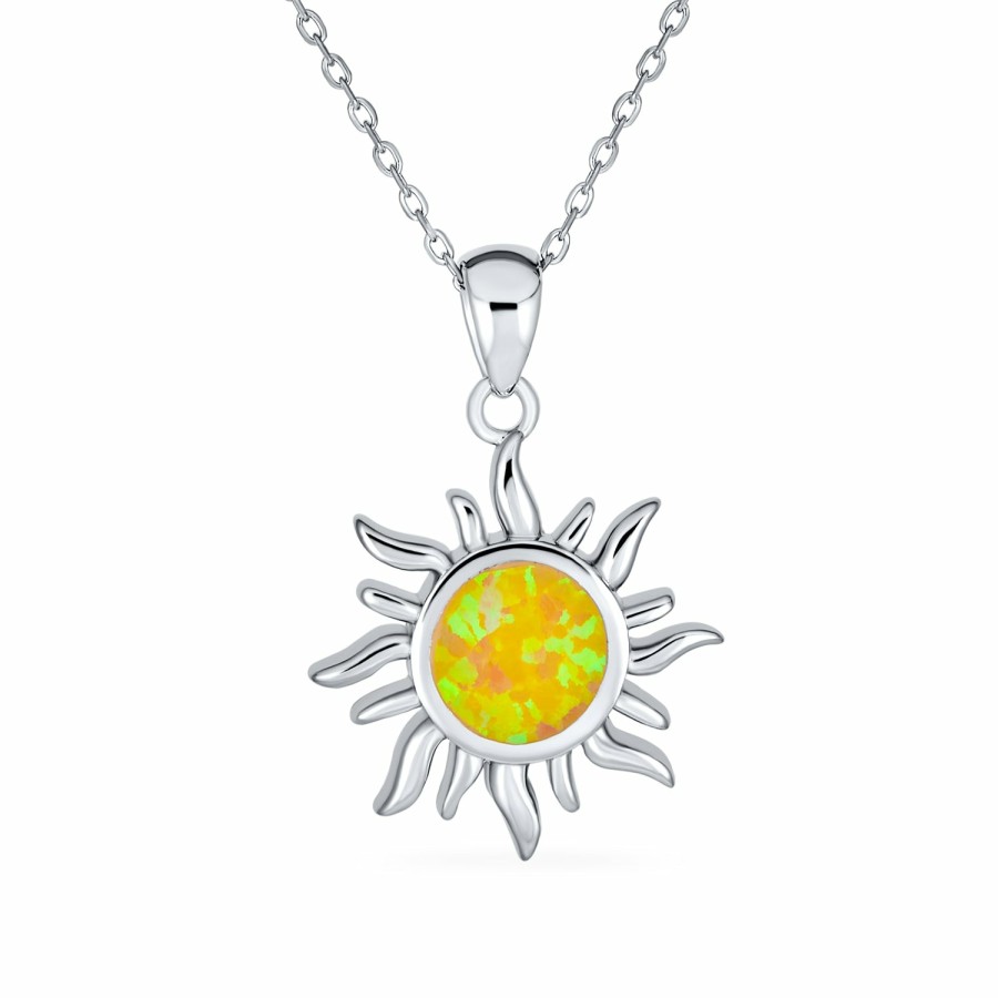 Shop Women Bling Jewelry Pendant Necklaces | Flaming Sunshine Opal Sun Burst Necklace .925Sterling Silver