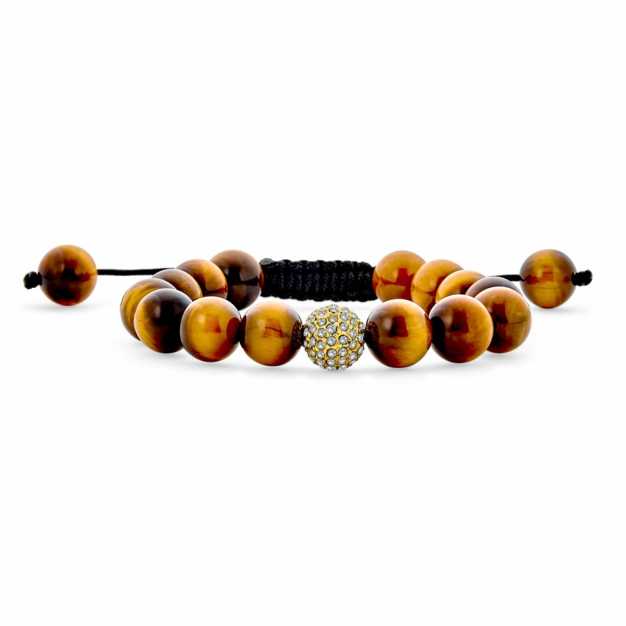 Shop Men Bling Jewelry Mens Bracelets & Id Bracelets | Black Onyx Bead Genuine Tiger Eye Brown Leather Multi Strand Bracelet