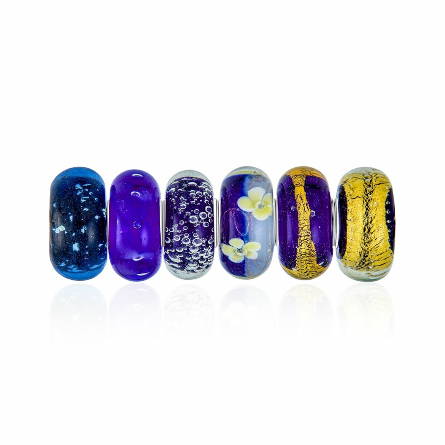 Shop Women Bling Jewelry Glass Crystal Beads | Bundle Set 6 Assorted Blue Navy Murano Glass Bead Charm .925 Silver