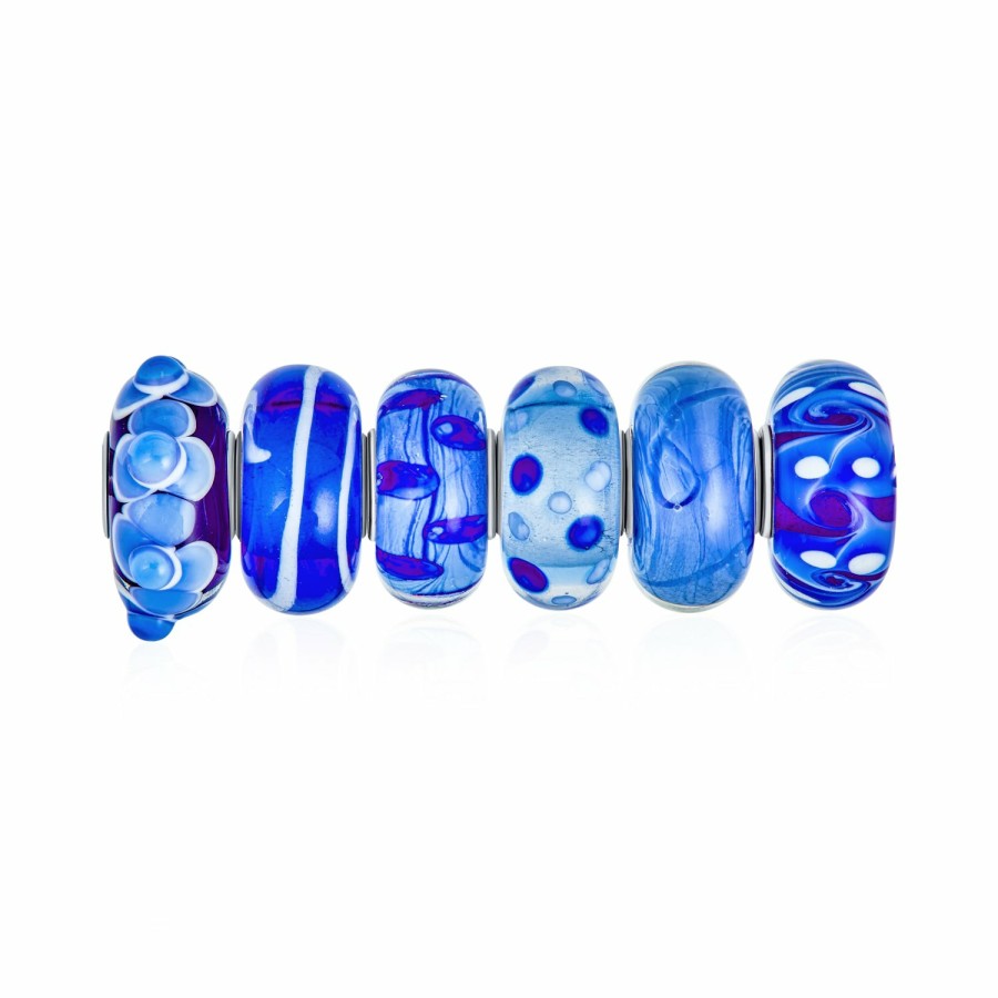 Shop Women Bling Jewelry Glass Crystal Beads | Bundle Set 6 Assorted Blue Navy Murano Glass Bead Charm .925 Silver