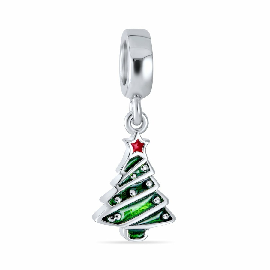 Shop Women Bling Jewelry Unique Charms | Holiday Christmas Red Green Tree Dangle Charm Bead .925 Sterling Silver