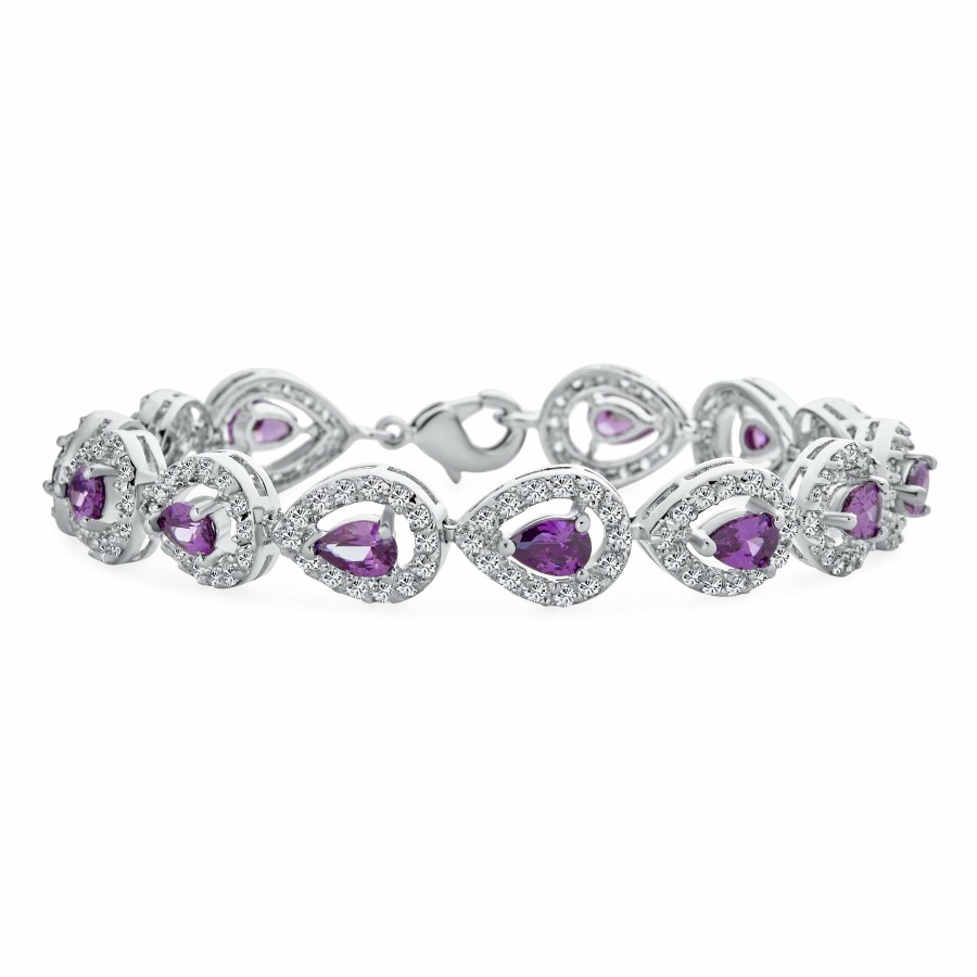 Shop Women Bling Jewelry Tennis Bracelets | Classic Aaa Cz Alternating Purple Oval Cut Tennis Bracelet Silver 7"