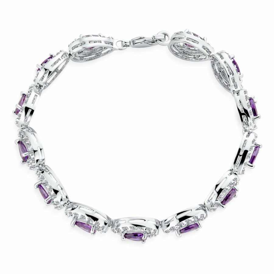 Shop Women Bling Jewelry Tennis Bracelets | Classic Aaa Cz Alternating Purple Oval Cut Tennis Bracelet Silver 7"